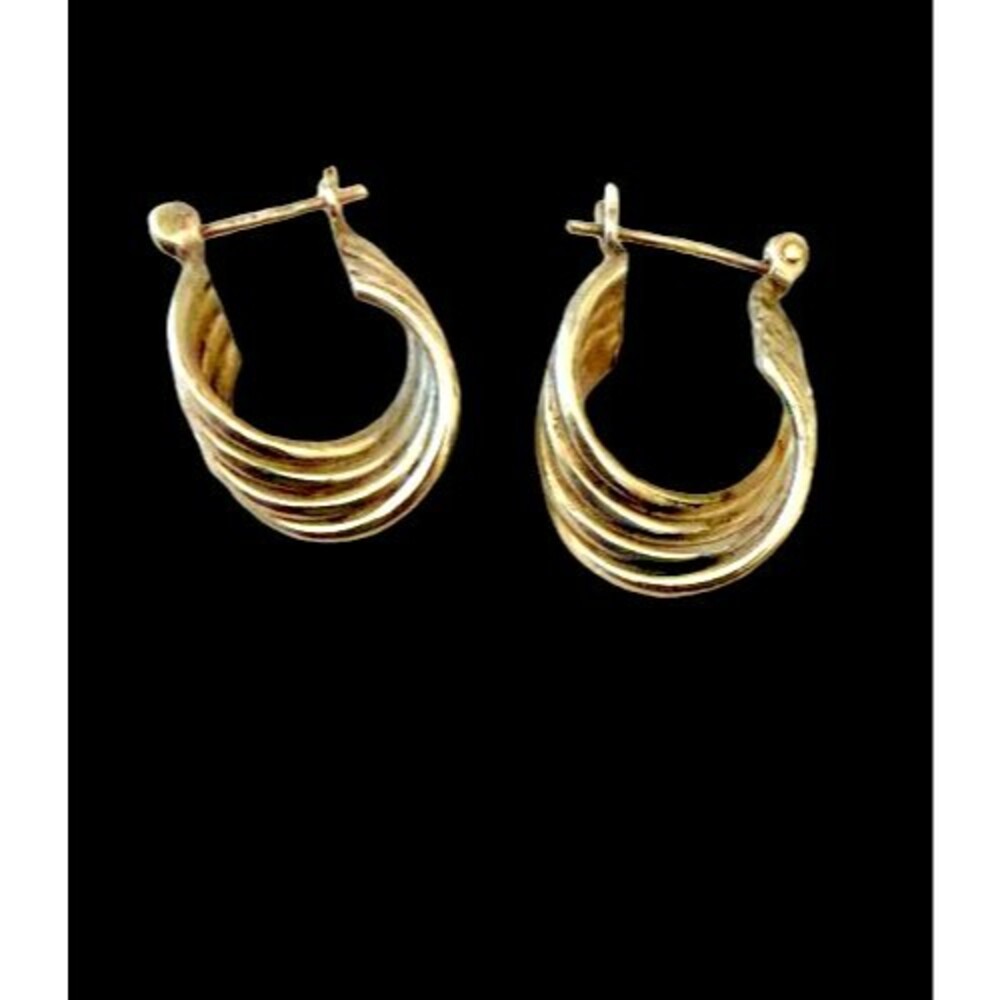 Vintage Sterling Silver 925 Signed Multi Layer Oval 0.75" Hoop Earrings